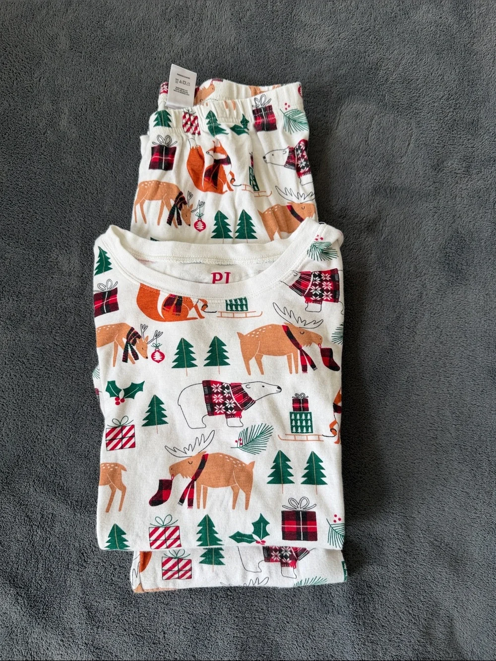 The Children's Place White Holiday Animal Pajama Set with Green & Brown